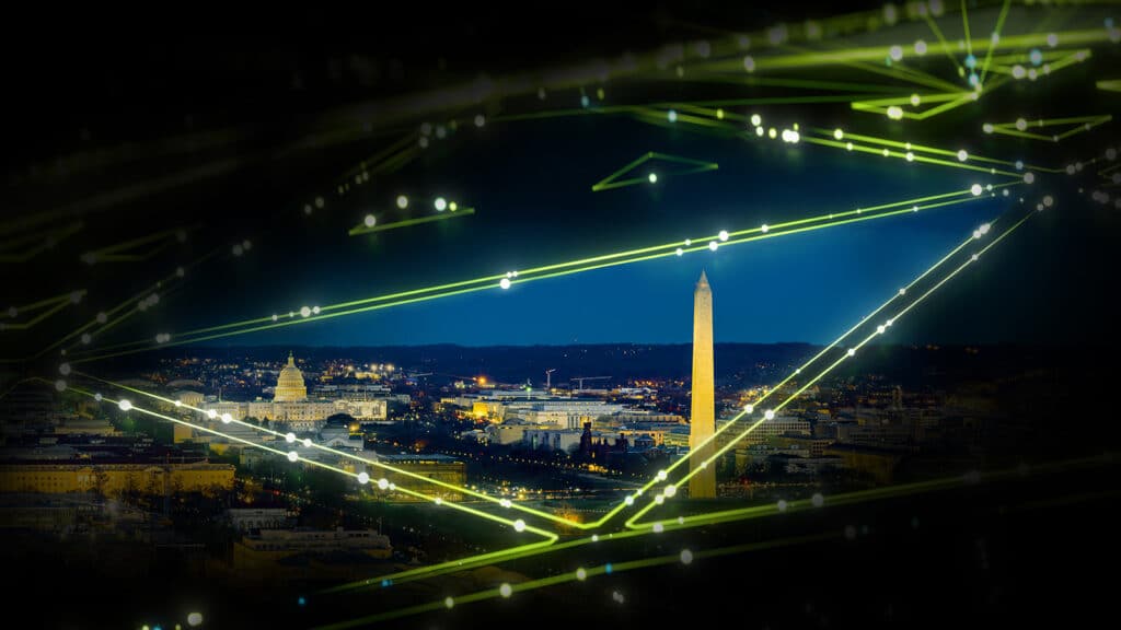 NVIDIA green overlaid on Washington D.C. cityscape