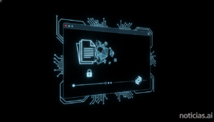 A browser window glowing on a dark background displays a PDF document being transformed into a secure archive format PDF/A...