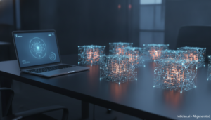 Ilustración de varios cubos luminosos que representan nuevos modelos de inteligencia artificial